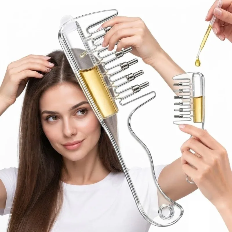 Built-in Liquid Tank Scalp Oil Applicator Comb Anti-Loss Hair Growth Massage Comb Roller Ball Teeth for Scalp Care Hair Tools