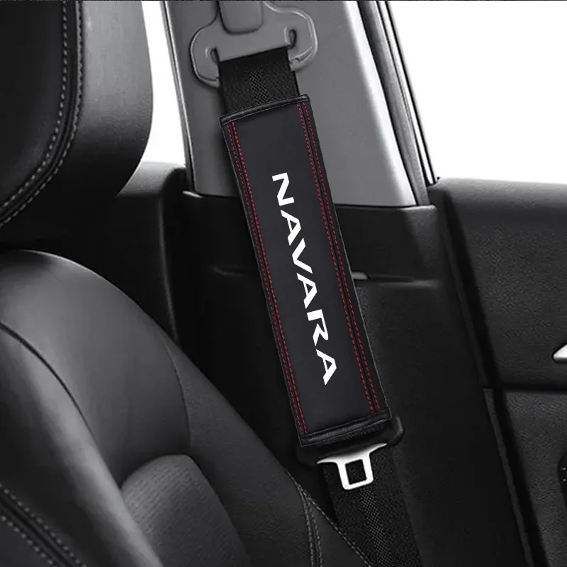 1pc PU Leather Embossed Car Seat Belt Shoulder Cover Decompression Comfort  Safety Belt Protective Cover for Nissan Navara view 2