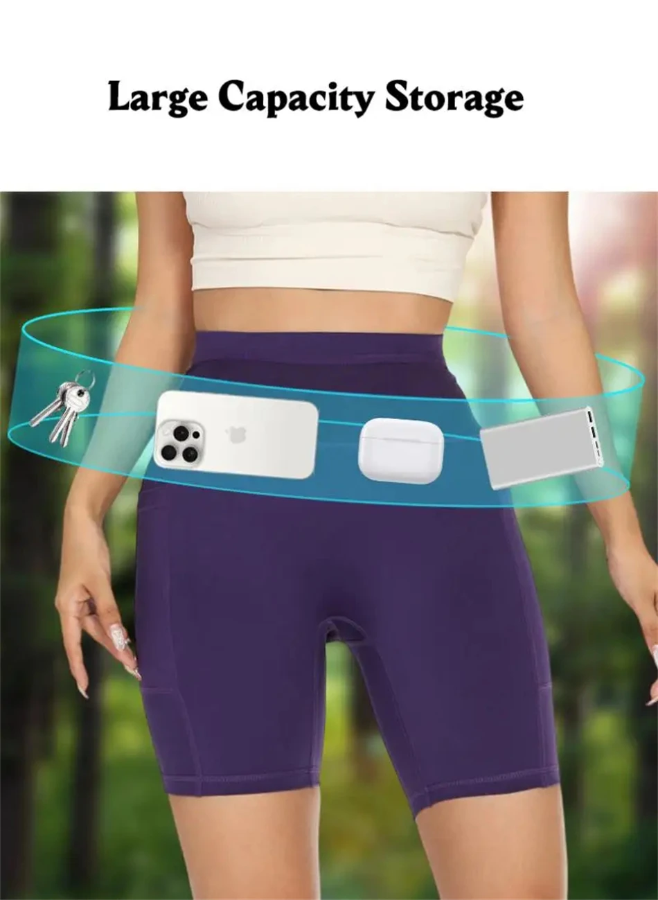 Schnell trocknende Marathon-Laufshorts für Damen mit Hüfttasche, Kompressions-Radlerhose, Jogging-, Yoga-, Fitness- und Outdoor-Sportshorts – Detail 10