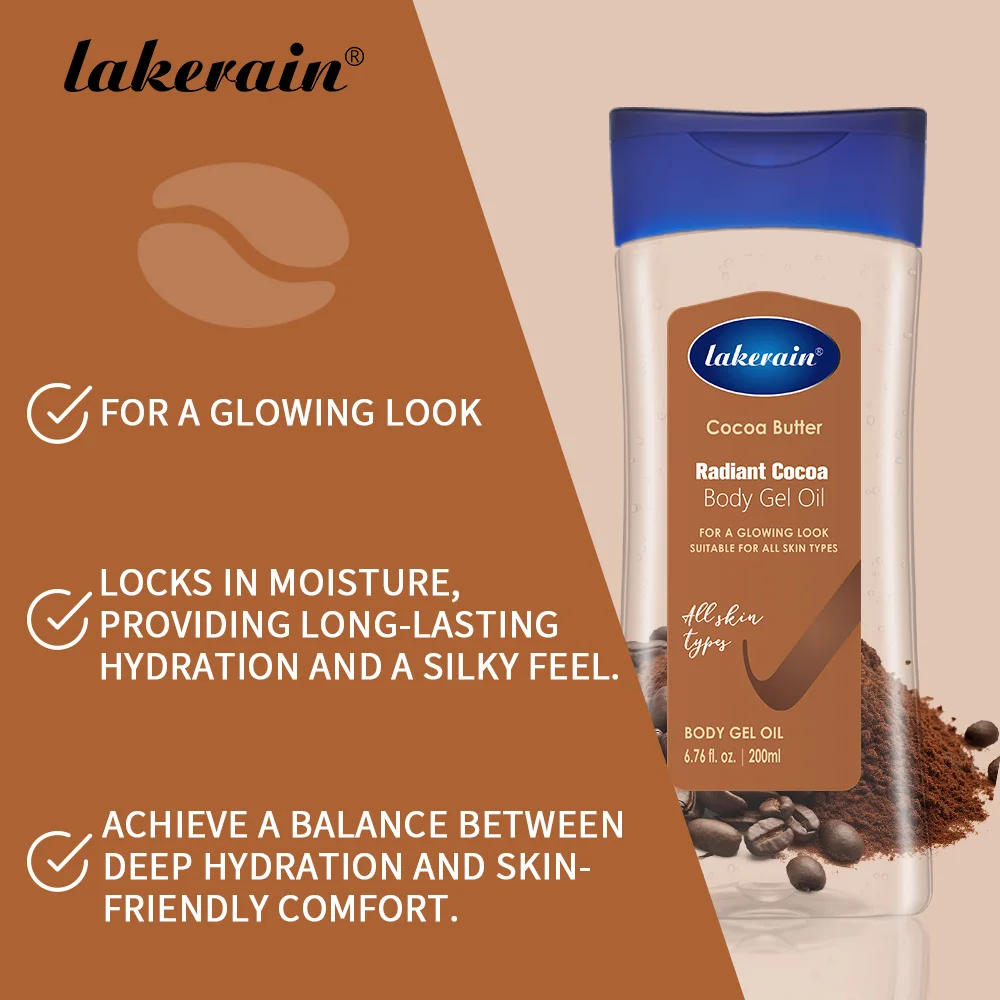 Lakerain زيت جل الجسم بالكاكاو للعناية بالبشرة ترطيب عميق 200 مللي زيت الجسم زبدة الكاكاو ترطيب راديان لجميع أنواع البشرة #4