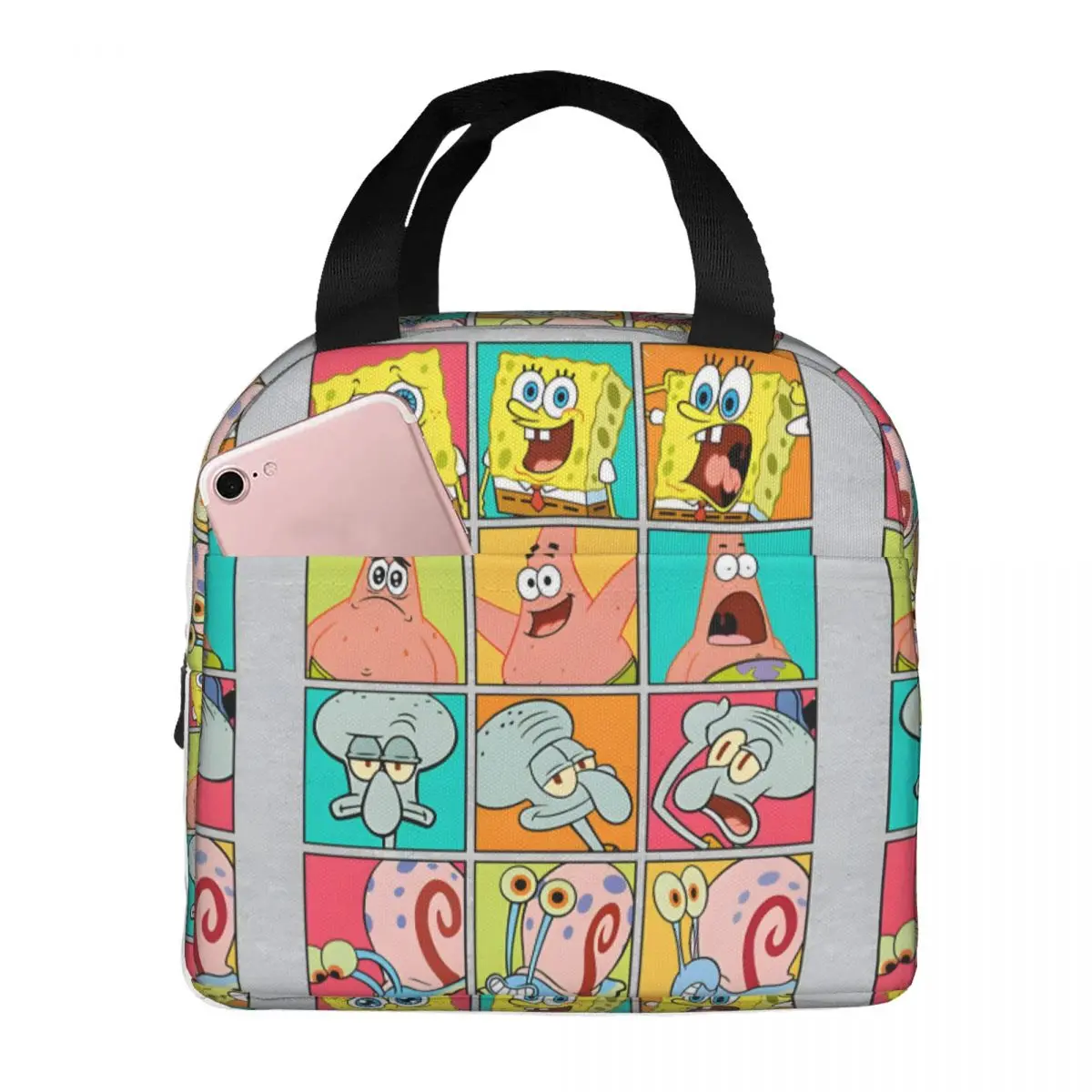 Squarepants Group Expressions Box Up Grid Lunch Boxes SpongeBob Students Fashion For Lunch Travel Storage Bags Zipper Closure