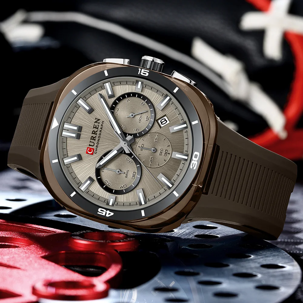 CURREN 8502 Brand New Quartz Watches for Man Luminous Chronograph Calendar Sport 30M Waterproof Silicone Strap Mens Wristwatch