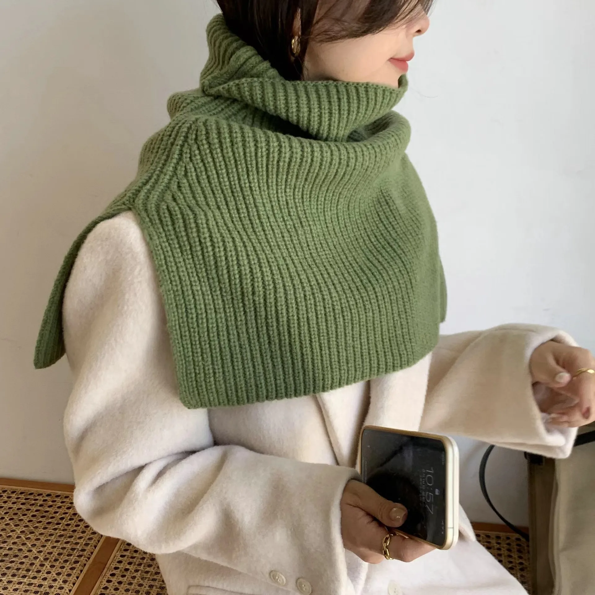 Solid Color Women Knitted Scarf Fashion Pullover Shawl Scarf Sweater Woolen Scarves Ladies Crochet Neck Shoulder Warmer