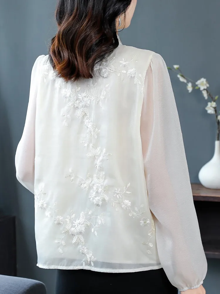 Women Long Sleeve Casual Shirt New Arrival 2024 Spring Chinese Style Vintage Floral Embroidery Ladies Elegant Tops Shirts B3257