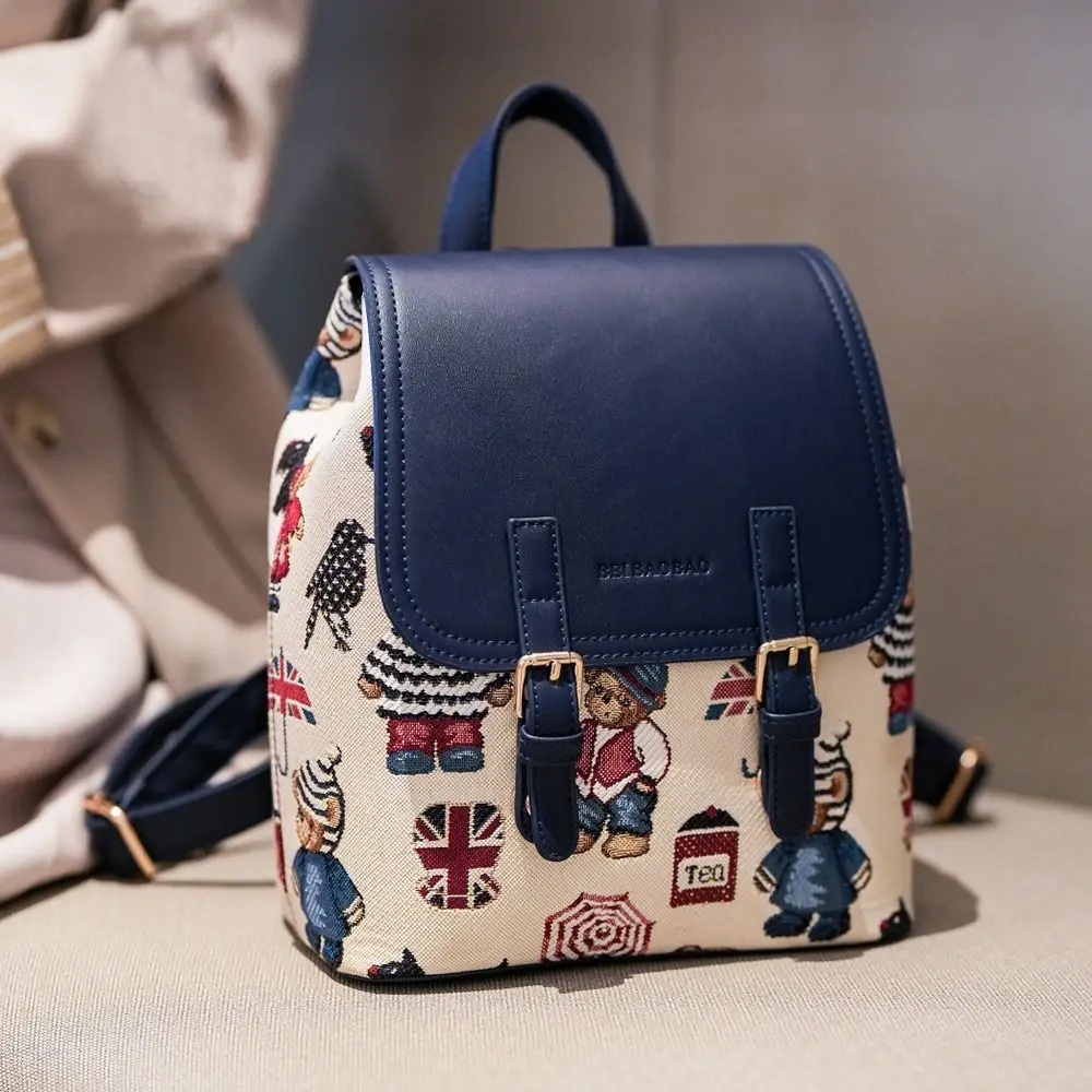 حقيبة ظهر نسائية من جلد البولي يوريثان ذات سعة كبيرة حقيبة كتف لطيفة بسحاب حقيبة ظهر للسفر على شكل الدب الصغير #4