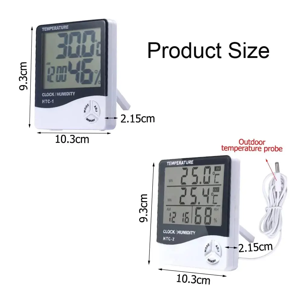 HTC-2 HTC-1 LCD Electronic Digital Temperature Humidity Meter Home Thermometer Hygrometer Indoor Outdoor Weather Station Clock