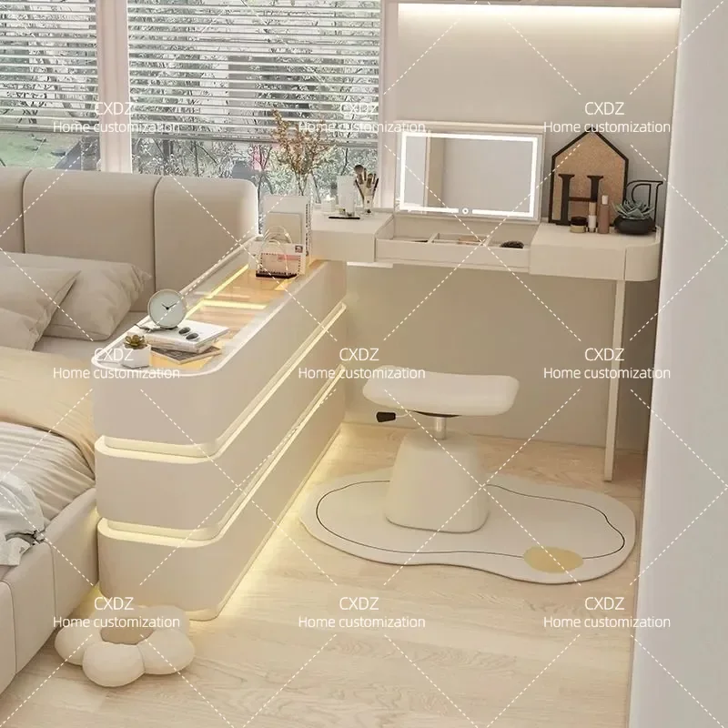 30cm Narrow Bedside Table Modern Cream Makeup Cabinet with Storage Chest Drawer Integrated Dresser for Small Bedroom Space