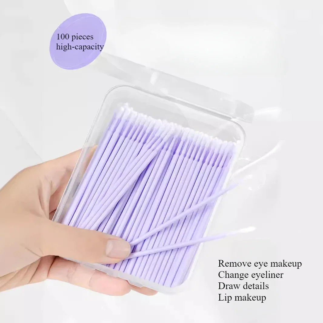 100 teile/losEinweg Baumwolle Weiche Tupfer Wimpern Verlängerung Microbrush Applikatoren Individuelle Mascara Micro Pinsel Stick