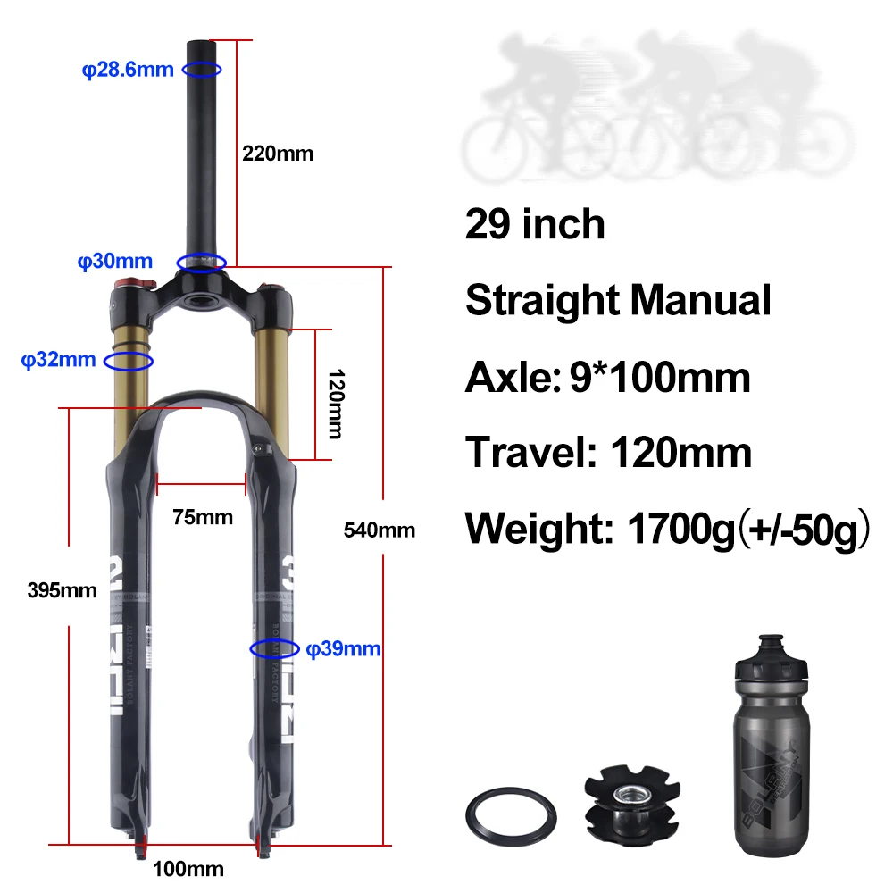 BOLANY Mountainbike Air Supension 26/27,5/29 Zoll 120 mm Luft- und Ölfernbedienung Fahrradgabel 29 Schnellspanner MTB Fahrradzubehör
