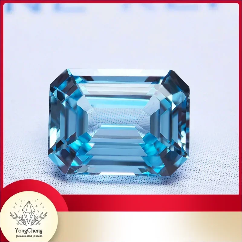 

Lab Grown Sapphire Emerald Cut Aquamarine Color Gemstone For Charms DIY Ring Necklace Earrings Materials Selectable Certificate