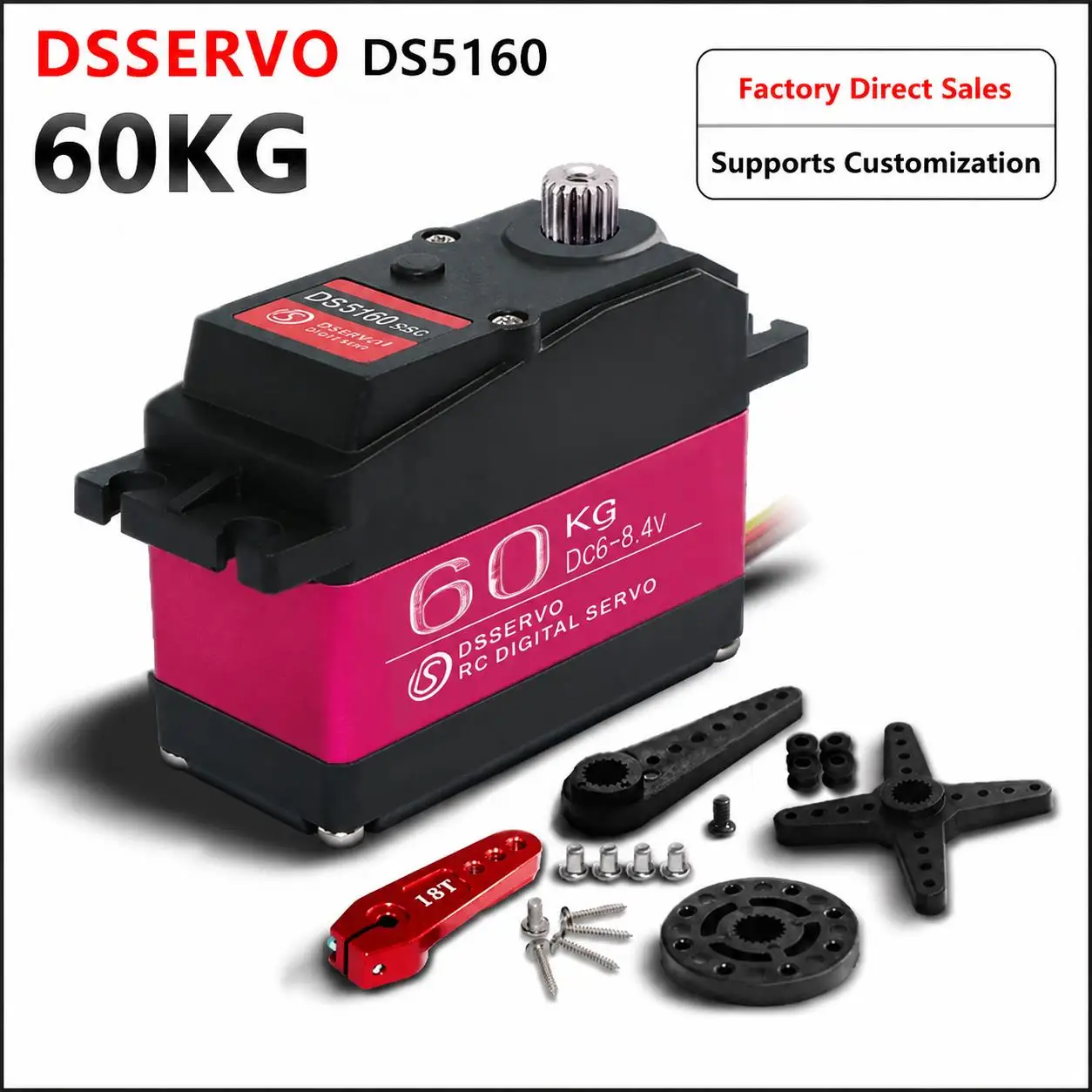 DS5160MG 60KG Large Size Heavy Duty Digital Servo IP66 Waterproof Metal Gear for 1/5 1/6 RC Crawler Robot Arm with 25T Horn