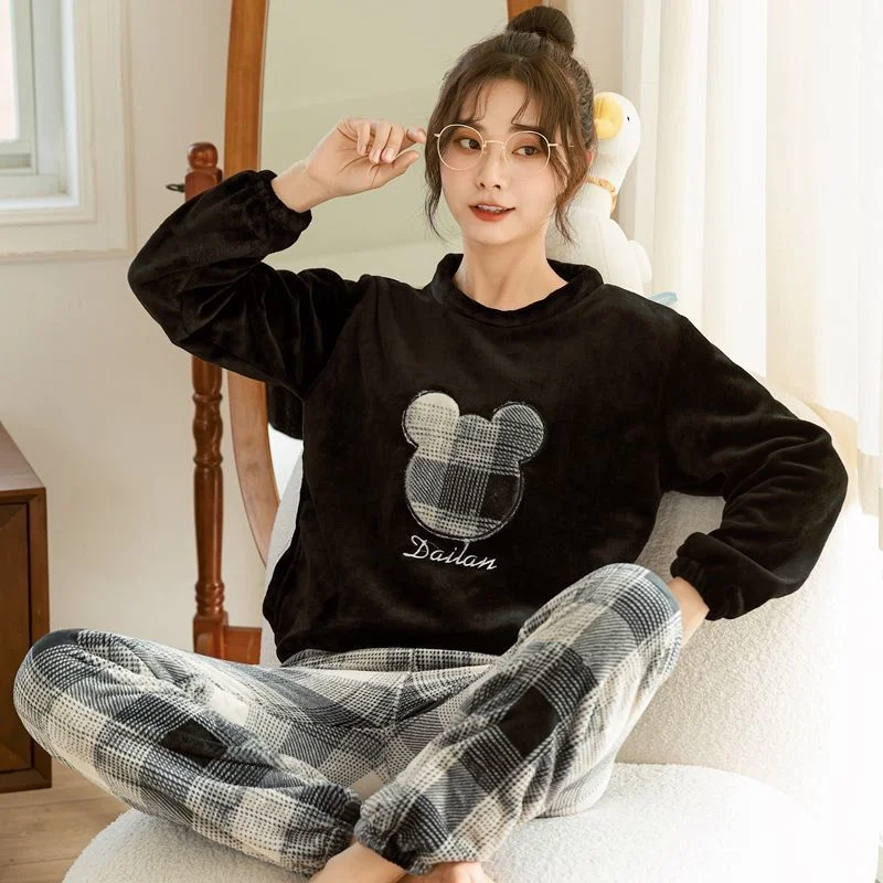 Winter Pajamas Set Casual Cartoon Full Sleepwear For Women Warm Thick Pyjama Women\'s Flannel Fashion Homewear Clothes Plus Size