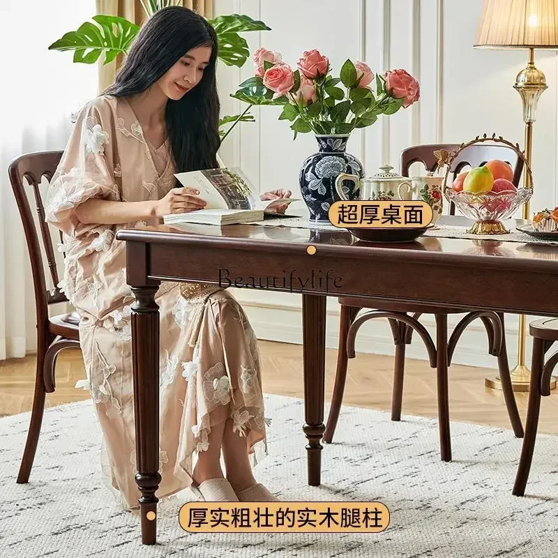 NEW Retro style dining table full solid wood French medieval solid wood rectangular household table and chair combination