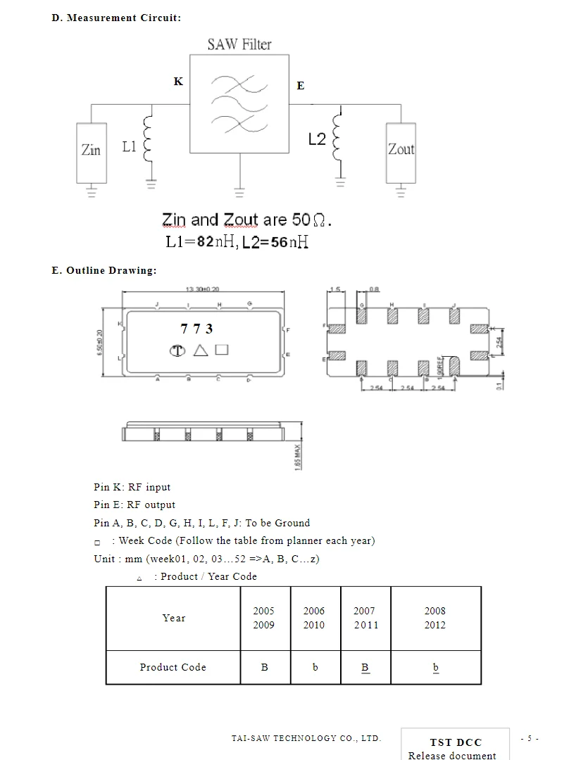 (1PCS) TB0773A code 773 brand new genuine 153.6MHz(BW=24MHz) packaged SMD IF SAW Filter