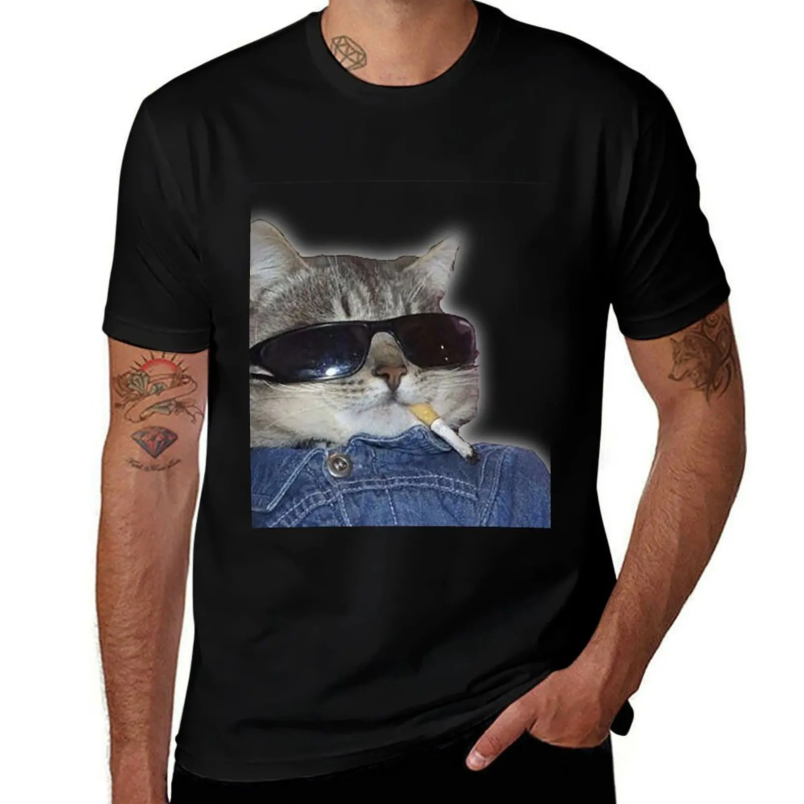 

cat of smonk cig T-Shirt man t shirts graphic printed t shirts for man man t shirt heavy cotton T-Shirt
