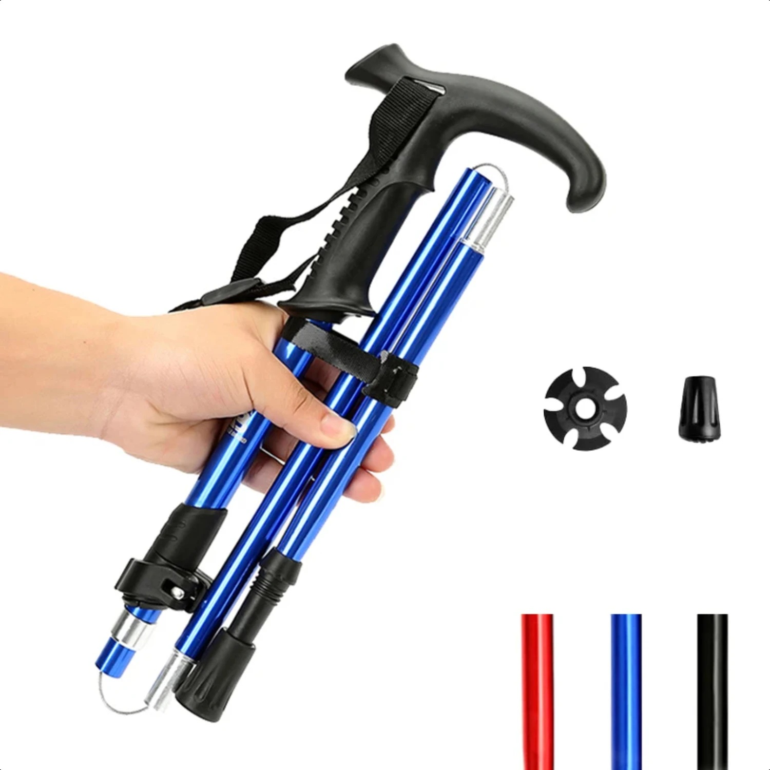 Adjustable Trekking Pole Portable Fold Walking Cane Collapsible Hiking Stick  Elderly Easy Put Into Bag 1 PCS