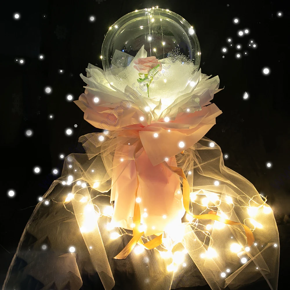 

Red Pink Love Flower Bouquet Happy Decor Led Light Birthday Decoration Reusable Balloon Rose Valentine Day Bobo Wedding Party