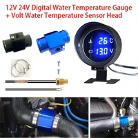 Sensor de temperatura 2 en 1 para coche y camión, medidor de temperatura del agua Digital LED redondo, voltímetro, medidor de voltaje, Temperatura Moto para 12V24V