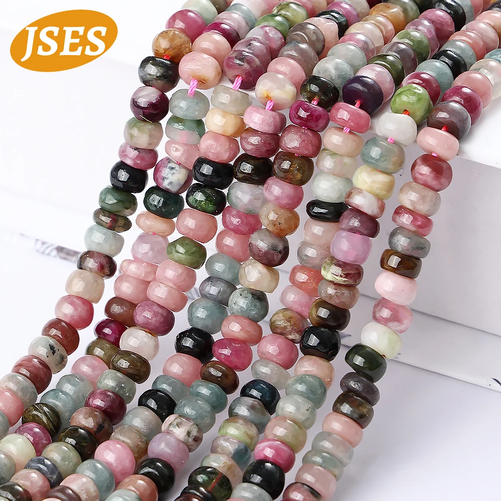 JSES AA Natural Colorful Tourmaline Rondelle Beads 4*6mm 5*8mm Loose Gemstone Crystal Beads for Jewelry Making DIY Accessories