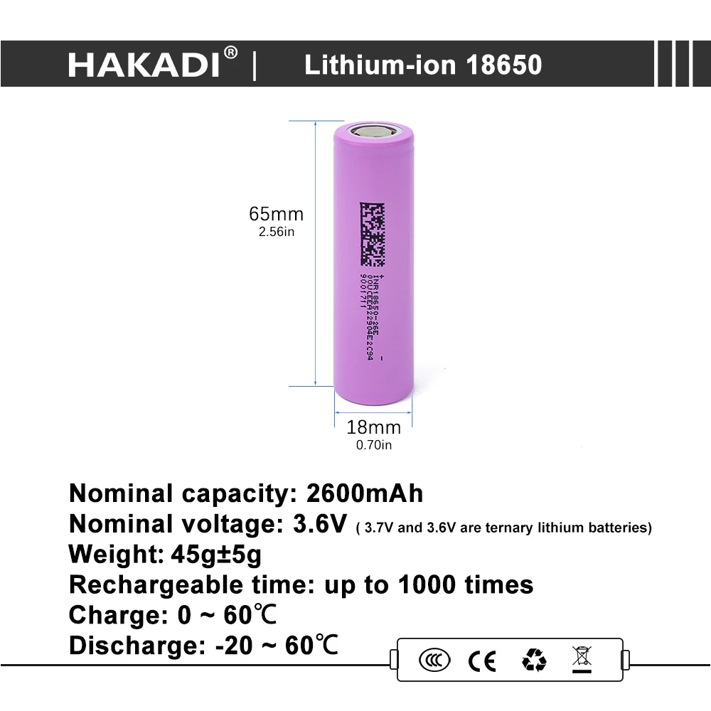 HAKADI 18650 3.7V 2600mah 5C Discharge Lithium-ion Rechargeable Batteries 4-40PCS For DIY Solar Light Power Tool Camping Boat