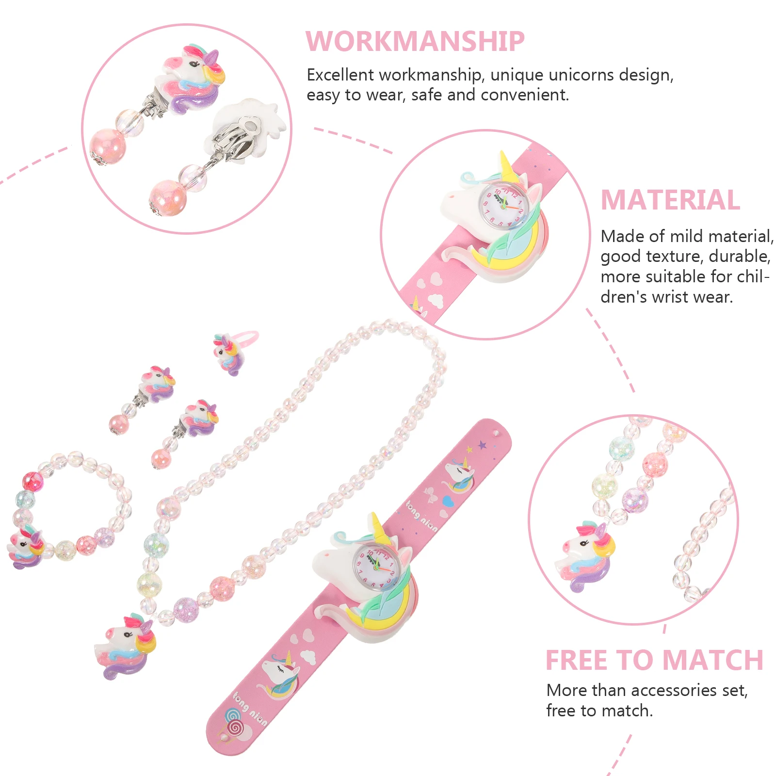 

Unicorn Silicone Jewelry Set Snap Ring Bracelet Necklace Earrings Digital Watch Girls Age 4 7 Cute Gifts Accessories Child
