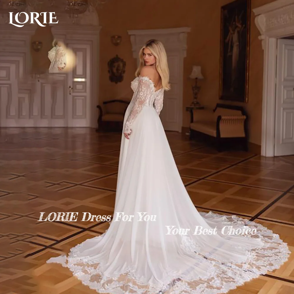 LORIE Empire Lace Mermaid Wedding Dresses Long Sleeve Sweet Off Shoulder Appliques Bridal Gown Backless Bride Dress Customized