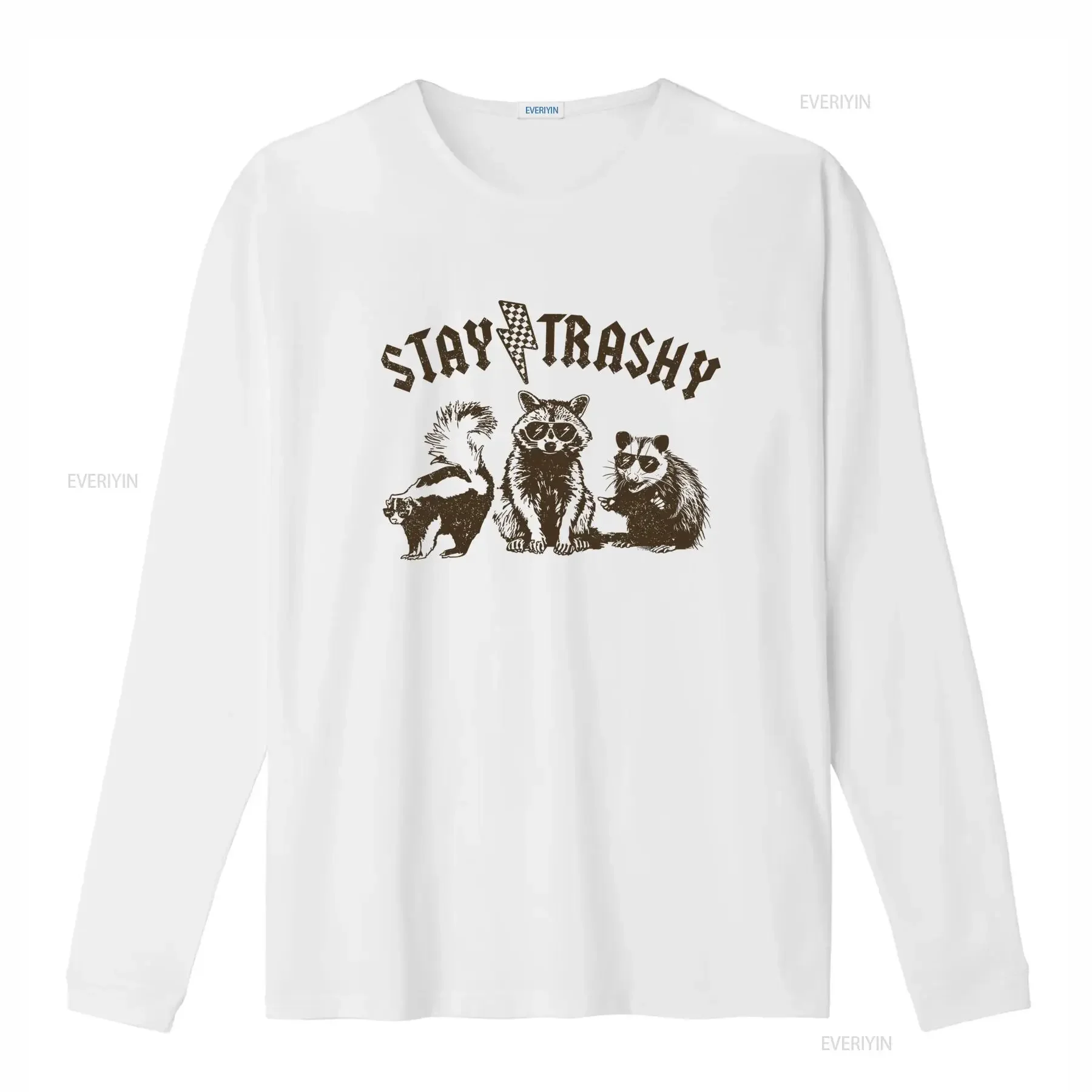 Vintage Streetwear Funny Stay Trashy Raccoon Cat Skunk Animal Print Casual T Shirt vintage Washed designer clothes Breathable