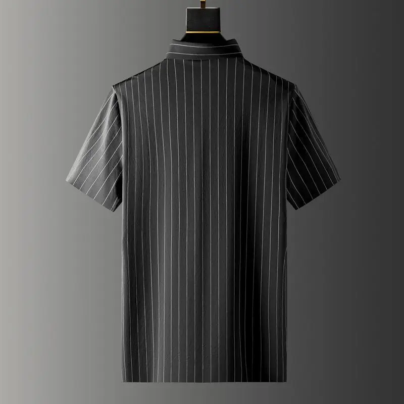 Men's Clothing Summer high quality Casual Trousers Polo Shirt suit Short-sleeved Thin Striped Business Two-piece Set