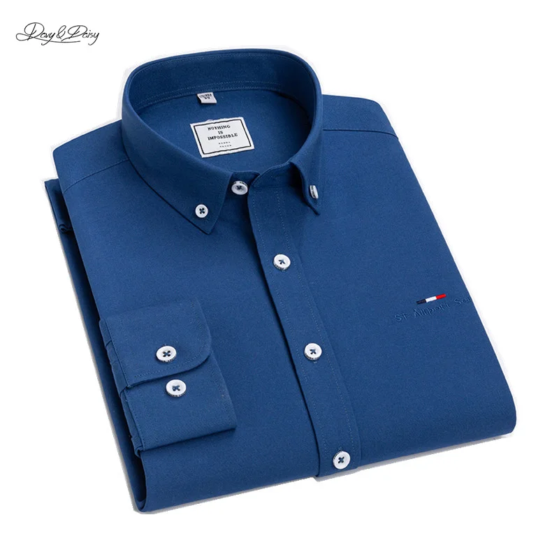 2022 New Men Shirt 50% Cotton No Iron Four Season Soft Regular Fit Business Casual Solid Cloth High Quality Button Collar DA550