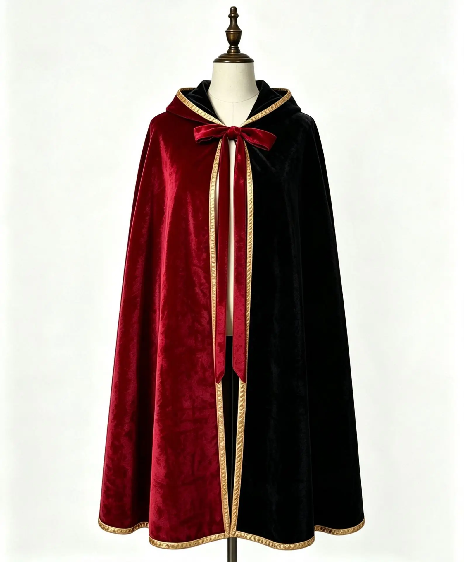 Vintage Kapuzenumhang aus Samt mit Goldrand, Renaissance-Hexenkostüm, mehrfarbig, Halloween, Feiertagsparty, Maskerade, Cosplay-Robe – Detail 12