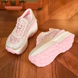 Thick-soled Women's White Shoes Summer New Style Rhinestone Hollow Mesh Sandals with Increased Height and Versatile Casual Shoes