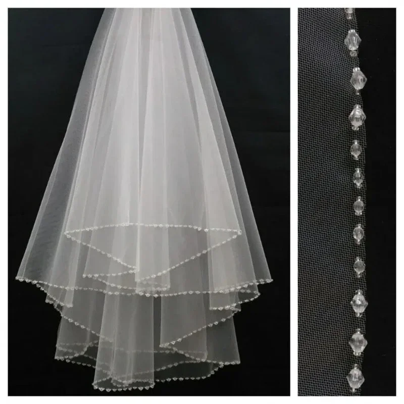 

Customized Sparking Bridal Veil with Rhinestones Fingertip Wedding Veil with Crystals 2 Layers Brides Accessories for Wedding