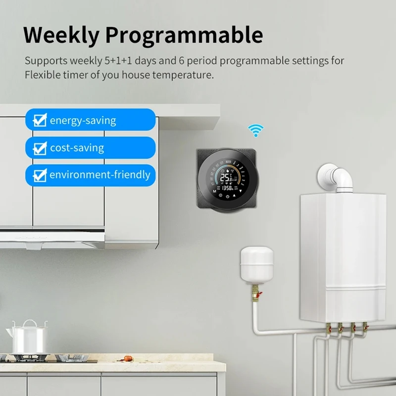 Tuya Wifi Thermostat LCD Digital Touch Temperature Control For Alexa White,Gas Boiler (Wifi) Easy To Use