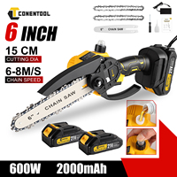 CONENTOOL 6-8m/s Cordless Electric Chainsaw Branch Pruning 6 inch 2 Battery 2 Chains Handle Protable for Wood Branches Gardening