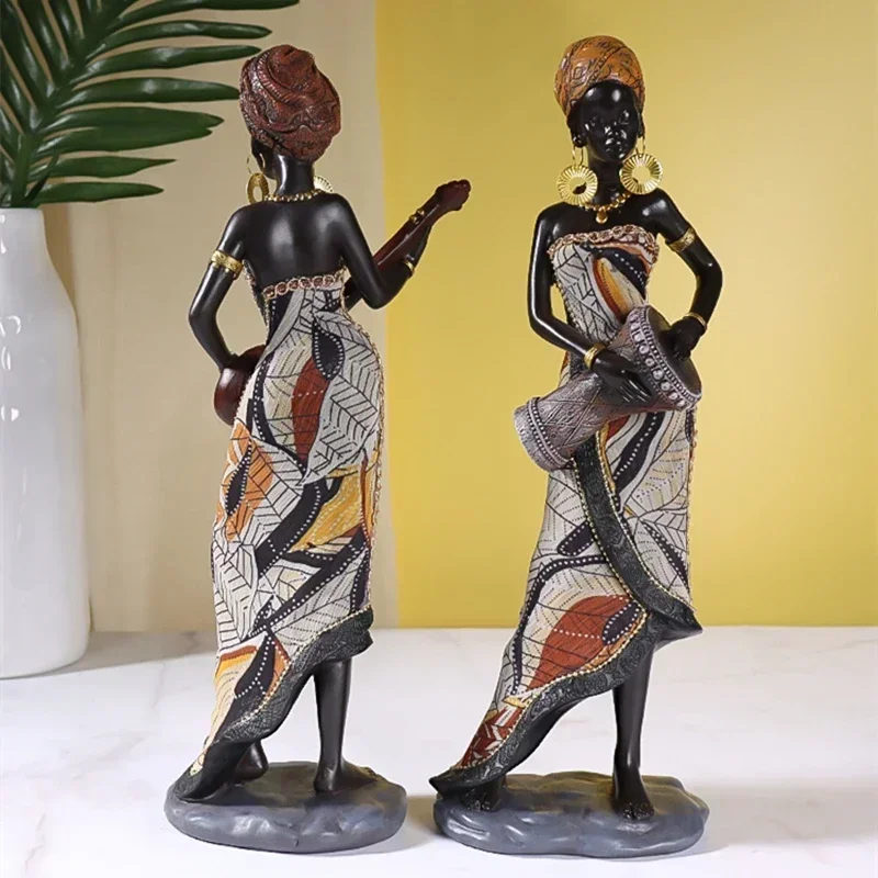 

Resin Vintage African Crafts Ornament Black Women Art Sculpture Home Living Room Desktop Decor Figurines for Interior