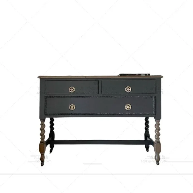 

Французский ретро шкаф на крыльце из цельного дерева, американский высококачественный светлый роскошный декоративный шкаф для хранения в гостиной, черный