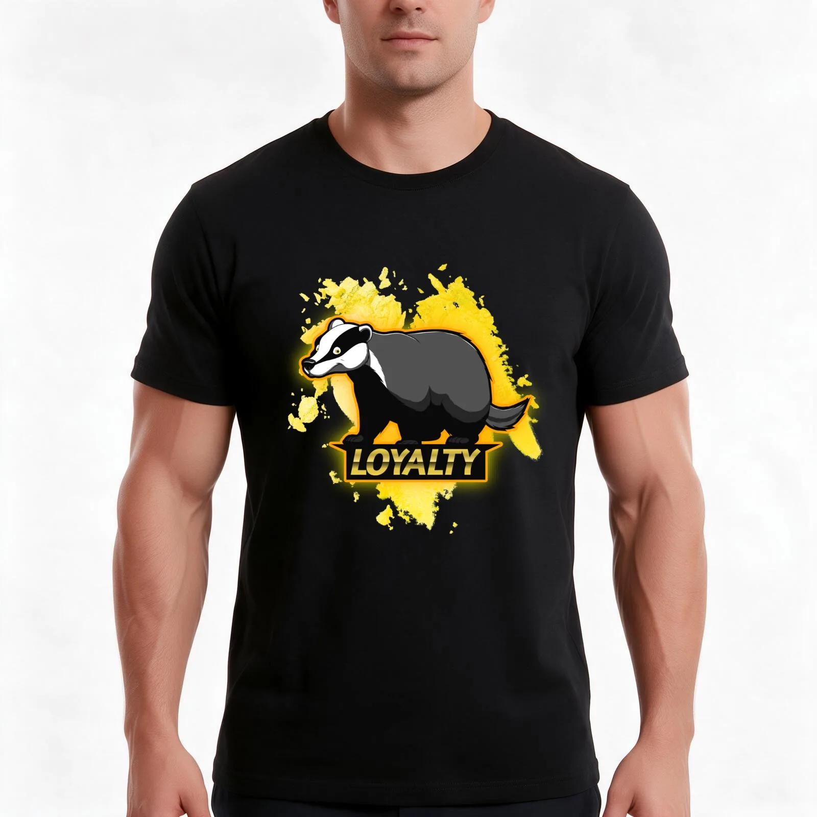 Loyalty badger T-Shirt, Summer Casual Cotton Tee, Oversized Streetwear Tops, Vintage Graphic Print, Loose Fit Short Sleeve