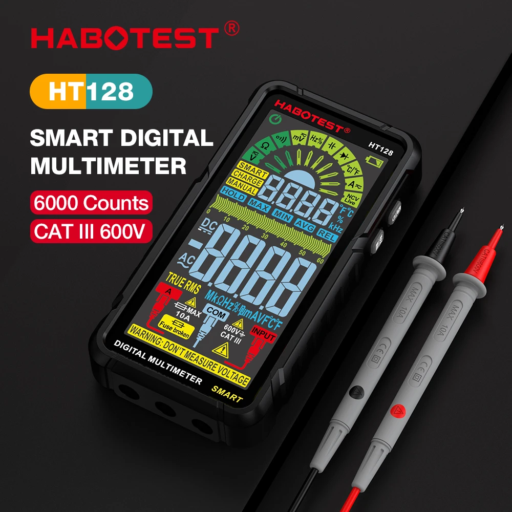 HABOTEST HT128 Intelligent Digital Multimeter 6000 Counts NCV Multimeter LCD Backlit Multi-function Rechargable Electrical Tool