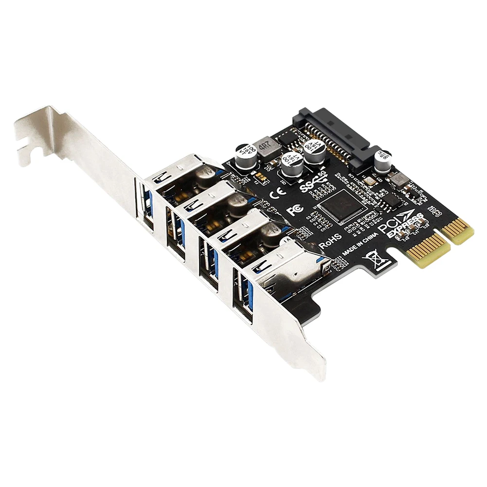 

4-портовая карта расширения USB 3.0 PCI-E, 5 Гбит/с, контроллер-конвертер USB 3.0 HUB PCIe, адаптер-удлинитель PCI-E для настольных ПК