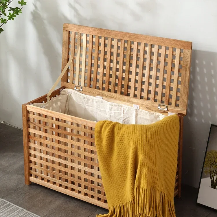 

Wholesale of solid wood homestays with cloth bags, storage boxes, unpainted craft laundry baskets