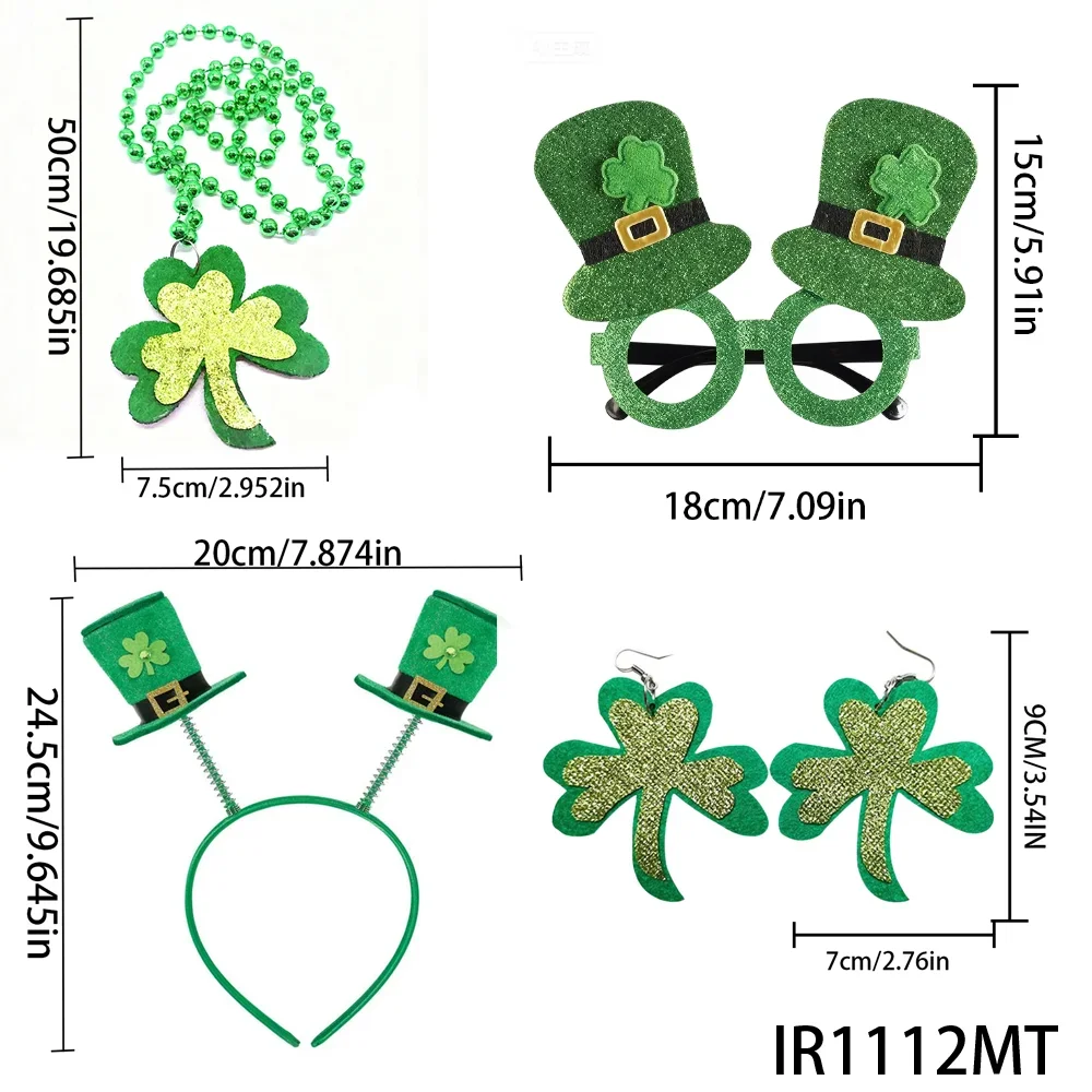 St. Patrick's Day Jewelry Set Irish Holiday Jewelry Headbuckle Glasses Earrings Necklace Irish Clothing UNISEX STYLE