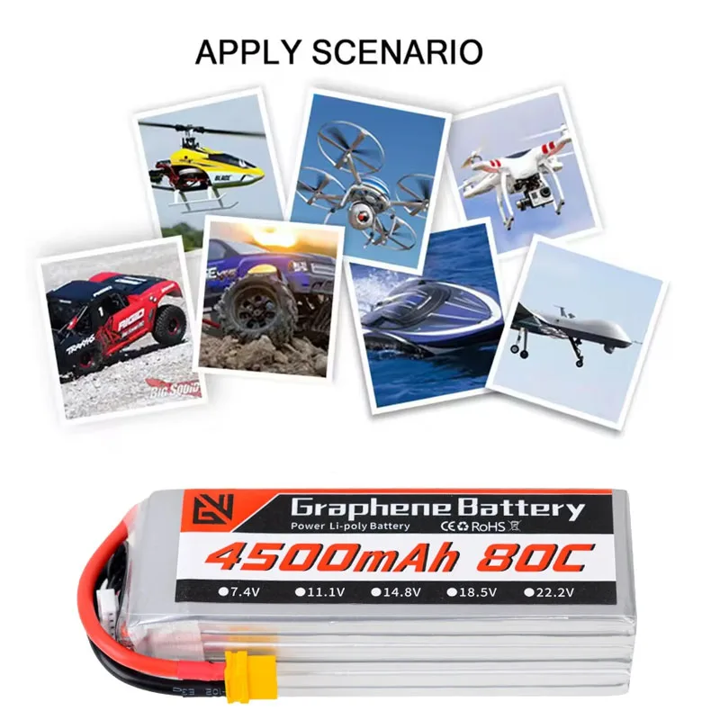 بطارية طائرة نموذجية 6S 22.2V بطارية ليبو 4500mah 80C XT60 T Deans XT90 EC5 RC أجزاء طائرة هليكوبتر للسيارة