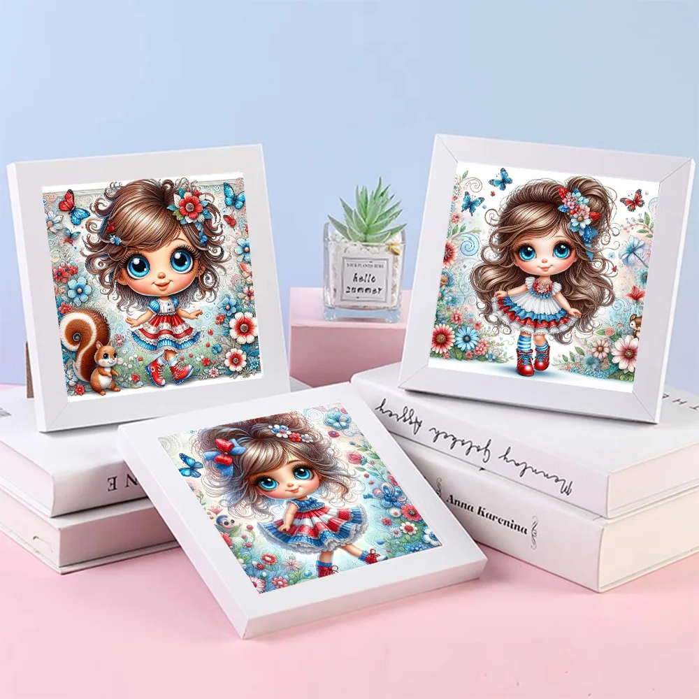 5D Diamond Cute Cartoon Girl Squirrel Painting Mosaic Kits Butterfly Flower DIY Full Drills Embroidery Cross Stitch Decor Art