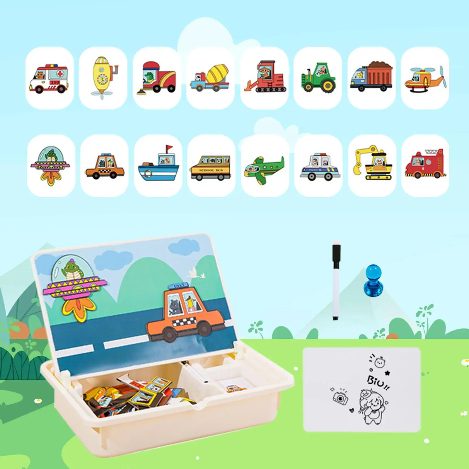 Caixa de quebra-cabeça magnética brinquedo criança quebra-cabeça magnético aprendizagem brinquedos da criança jogos de viagem com maleta de transporte para crianças pré-escolares idades