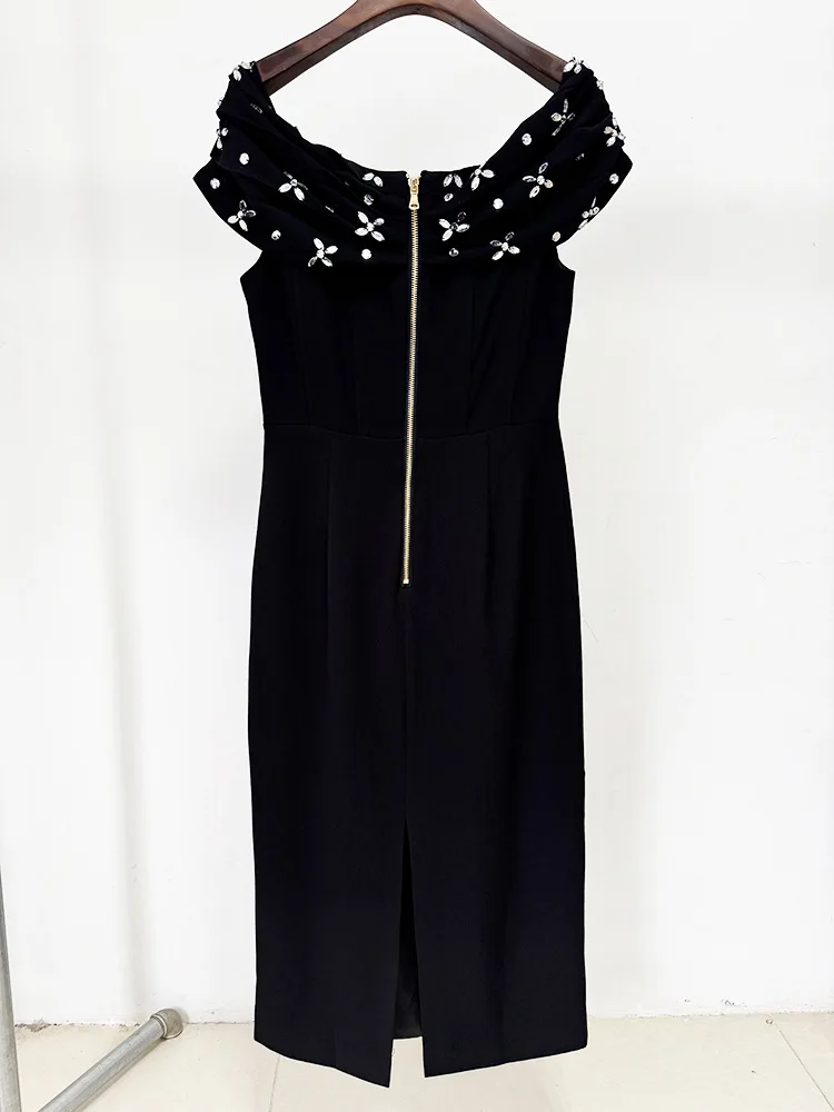 النمط الفرنسي الأنيق الاجتماعي الماس خارج الكتف مثير فساتين طويلة عالية الخصر سليم صالح Bodycon فستان الحفلات المسائية للنساء