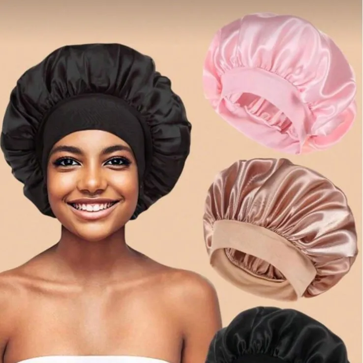 1pcs Satin Bonnet Large Satin Hat Hair Bonnet Sleep Shower Cap Hair Wrap Cover Long Hair Salon Tool Anti-frizz Silk Sleeping Cap