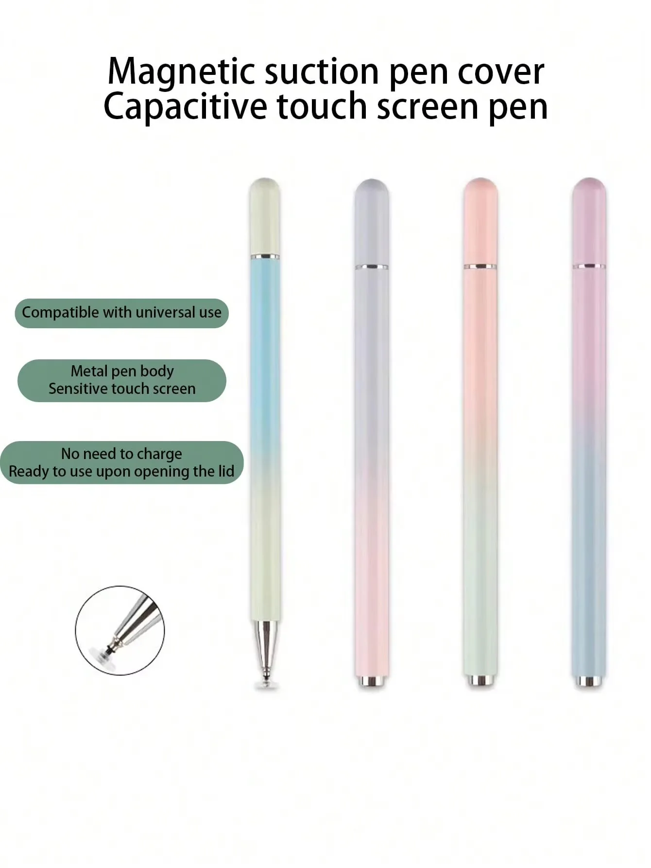 1 Piece Macaron Gradient Color Capacitive Stylus with a Disc-Shaped Metal Magnetic Cap, Suitable for Mobile Phones and Tablets.