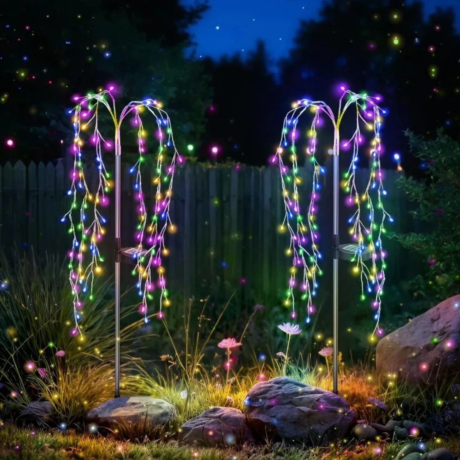 Solar Powered Willow Trees String Light, Novas luzes decorativas, Caminho do terraço do jardim ao ar livre, 8 modos de iluminação, 100LED