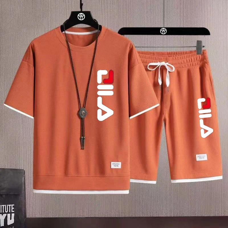 تي شيرت وسروال قصير الأكمام للرجال صيفي جديد يسمح بمرور الهواء لعام 2025 طقم مكون من قطعتين ، بدلة رجالية غير رسمية للشاطئ في الهواء الطلق