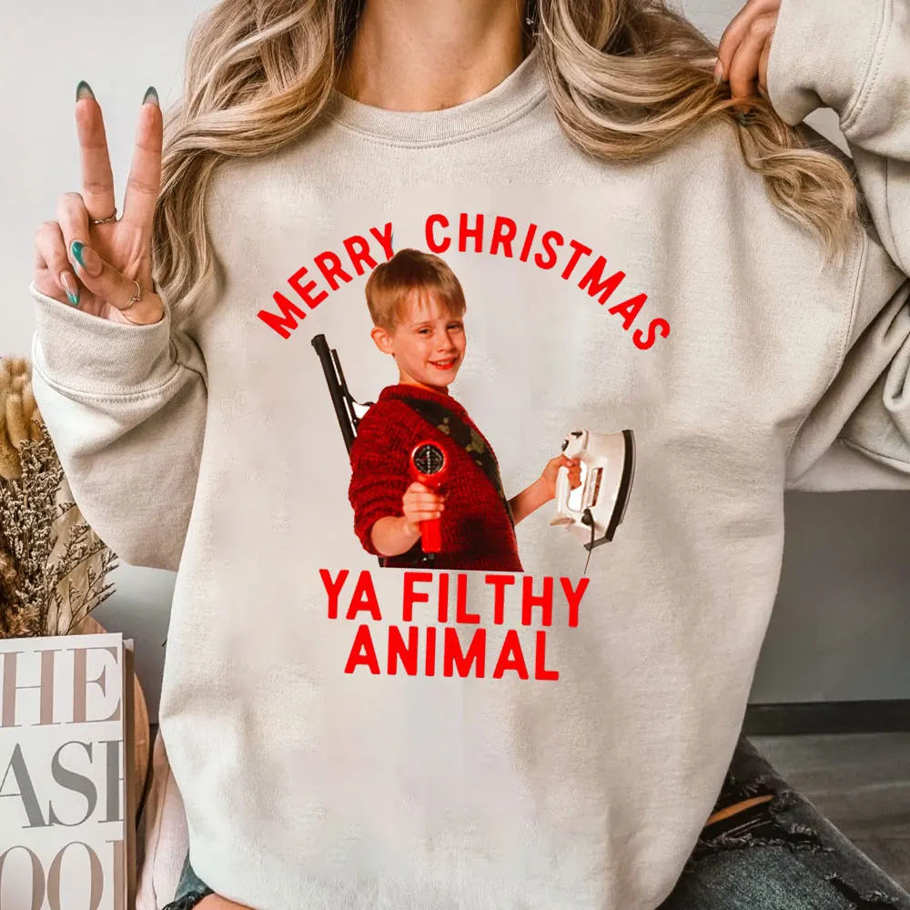 Funny Movie MERRY CHRISTMASYA FILTHY ANIMAL Funny Crew Neck Hoodie Men Women's Y2k Clothes Funny Autumn Tops Hoody Many Colors